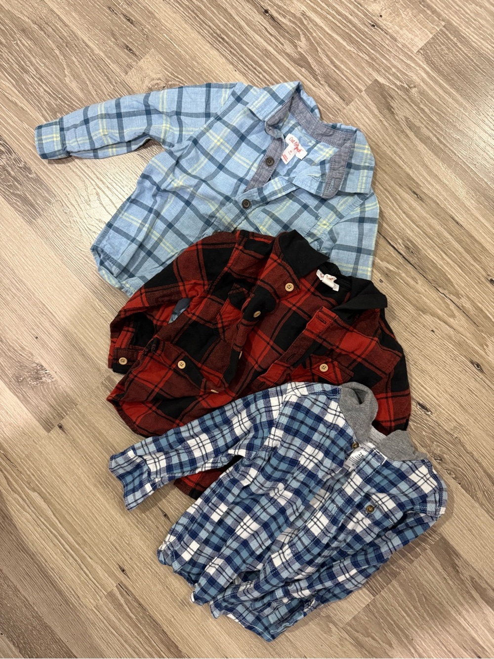 Cat & Jack and Carter’s Plaid Button-Down Shirt Bundle - Light Blue, Red, Blue